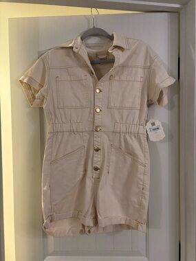 Altar'd State Beige Short Sleeve Utility Romper